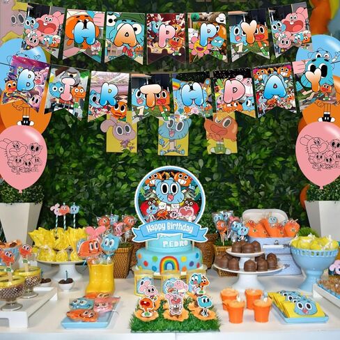 لوازم الحفلات من ذا اميزينج وورلد اوف جامبول، ديكورات حفلات اعياد الميلاد للاطفال مع لافتة عيد ميلاد سعيد وزينة كيك وبالونات لتزيين حفلات اعياد الميلاد بطابع غامبول in Kuwait