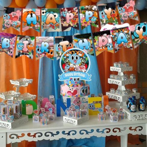 لوازم الحفلات من ذا اميزينج وورلد اوف جامبول، ديكورات حفلات اعياد الميلاد للاطفال مع لافتة عيد ميلاد سعيد وزينة كيك وبالونات لتزيين حفلات اعياد الميلاد بطابع غامبول in Kuwait
