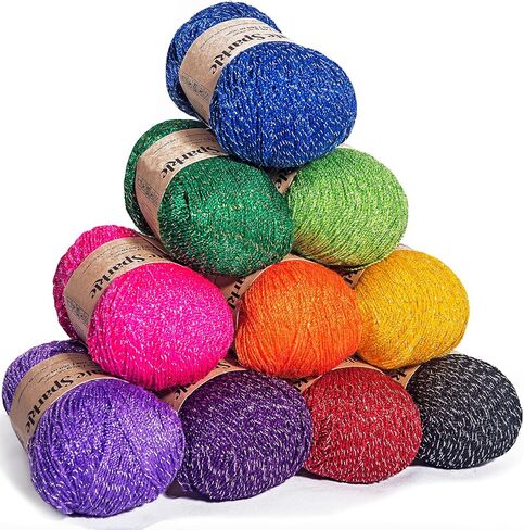 ماجينتا تيكستايلز - عبوة خيوط غزل لامعة ميتاليك | 10 شلات فائقة النعومة #1 الوزن | خيوط اكريليك للكروشيه والحرف اليدوية | الوان متنوعة مع جليتر معدني - 40 غرام لكل بكرة in Kuwait