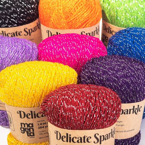 ماجينتا تيكستايلز - عبوة خيوط غزل لامعة ميتاليك | 10 شلات فائقة النعومة #1 الوزن | خيوط اكريليك للكروشيه والحرف اليدوية | الوان متنوعة مع جليتر معدني - 40 غرام لكل بكرة in Kuwait