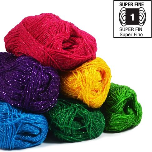 ماجينتا تيكستايلز - عبوة خيوط غزل لامعة ميتاليك | 10 شلات فائقة النعومة #1 الوزن | خيوط اكريليك للكروشيه والحرف اليدوية | الوان متنوعة مع جليتر معدني - 40 غرام لكل بكرة in Kuwait