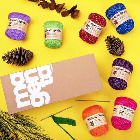 ماجينتا تيكستايلز - عبوة خيوط غزل لامعة ميتاليك | 10 شلات فائقة النعومة #1 الوزن | خيوط اكريليك للكروشيه والحرف اليدوية | الوان متنوعة مع جليتر معدني - 40 غرام لكل بكرة in Kuwait