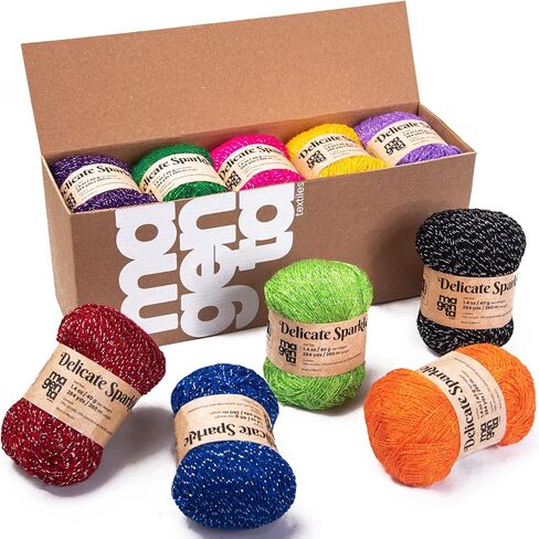 ماجينتا تيكستايلز - عبوة خيوط غزل لامعة ميتاليك | 10 شلات فائقة النعومة #1 الوزن | خيوط اكريليك للكروشيه والحرف اليدوية | الوان متنوعة مع جليتر معدني - 40 غرام لكل بكرة in Kuwait