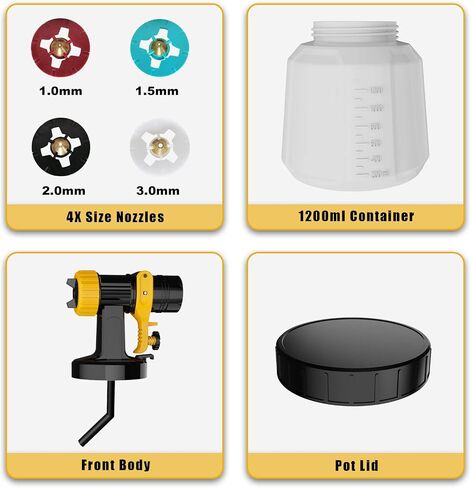 ملحقات بخاخ طلاء VF803 من فونفورن، تتضمن حاوية سعة 1200 مل، هيكل امامي (اسود)، 4 فوهات نحاسية، غطاء وعاء in Saudi Arabia