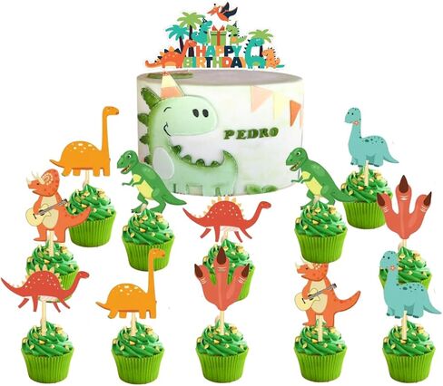 13pc Dinosaur Cake Cupcake Happy Birthday Toppers Party Supplies Decoration for Kids in Saudi Arabia