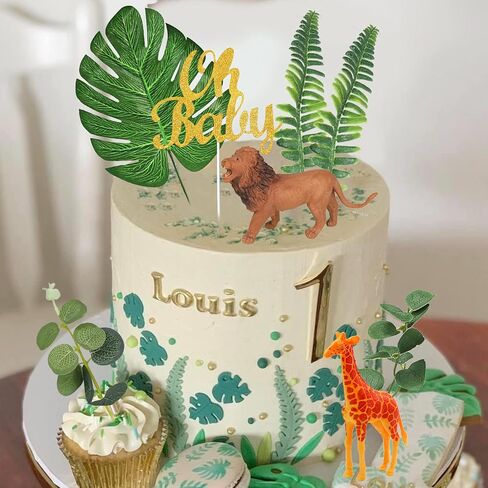 24 قطعة من أغطية كعكة حيوانات الغابة من Newmemo مع كرات ملونة لتزيين الكيك من أوراق الشجر وحيوانات السفاري وتماثيل حيوانات الغابة البرية وحفلات استقبال المولود الجديد in Kuwait