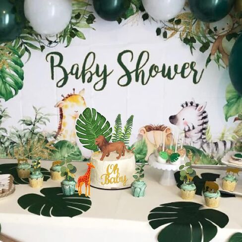 24 قطعة من أغطية كعكة حيوانات الغابة من Newmemo مع كرات ملونة لتزيين الكيك من أوراق الشجر وحيوانات السفاري وتماثيل حيوانات الغابة البرية وحفلات استقبال المولود الجديد in Kuwait