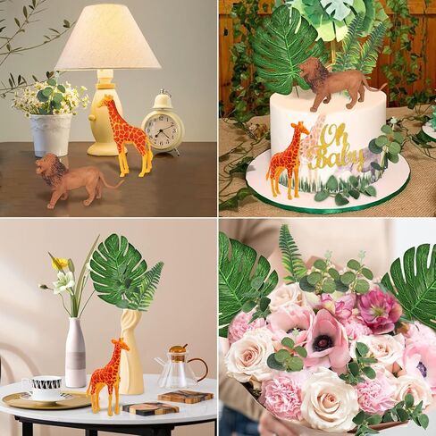 24 قطعة من أغطية كعكة حيوانات الغابة من Newmemo مع كرات ملونة لتزيين الكيك من أوراق الشجر وحيوانات السفاري وتماثيل حيوانات الغابة البرية وحفلات استقبال المولود الجديد in Kuwait
