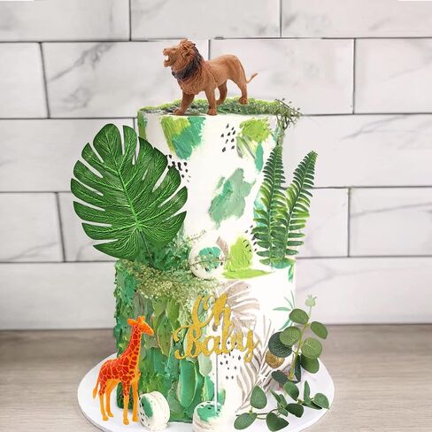 24 قطعة من أغطية كعكة حيوانات الغابة من Newmemo مع كرات ملونة لتزيين الكيك من أوراق الشجر وحيوانات السفاري وتماثيل حيوانات الغابة البرية وحفلات استقبال المولود الجديد in Kuwait