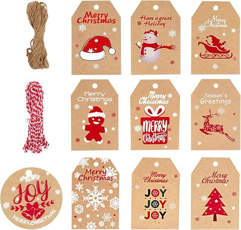 100 قطعة من ورق الكرافت البني لهدايا عيد الميلاد، ملصقات معلقة، 66 قدمًا من الجوت والخباز لهدايا عيد الميلاد DIY وحقائب تغليف عيد الميلاد وأوراق وملصقات عيد الميلاد وبطاقات اسم العبوة والحفلات in Kuwait