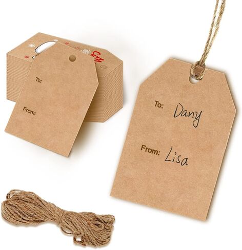 100 قطعة من ورق الكرافت البني لهدايا عيد الميلاد، ملصقات معلقة، 66 قدمًا من الجوت والخباز لهدايا عيد الميلاد DIY وحقائب تغليف عيد الميلاد وأوراق وملصقات عيد الميلاد وبطاقات اسم العبوة والحفلات in Kuwait
