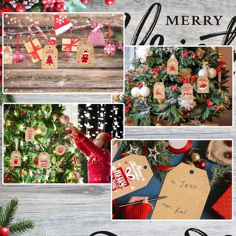 100 قطعة من ورق الكرافت البني لهدايا عيد الميلاد، ملصقات معلقة، 66 قدمًا من الجوت والخباز لهدايا عيد الميلاد DIY وحقائب تغليف عيد الميلاد وأوراق وملصقات عيد الميلاد وبطاقات اسم العبوة والحفلات in Kuwait