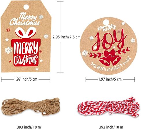 100 قطعة من ورق الكرافت البني لهدايا عيد الميلاد، ملصقات معلقة، 66 قدمًا من الجوت والخباز لهدايا عيد الميلاد DIY وحقائب تغليف عيد الميلاد وأوراق وملصقات عيد الميلاد وبطاقات اسم العبوة والحفلات in Kuwait