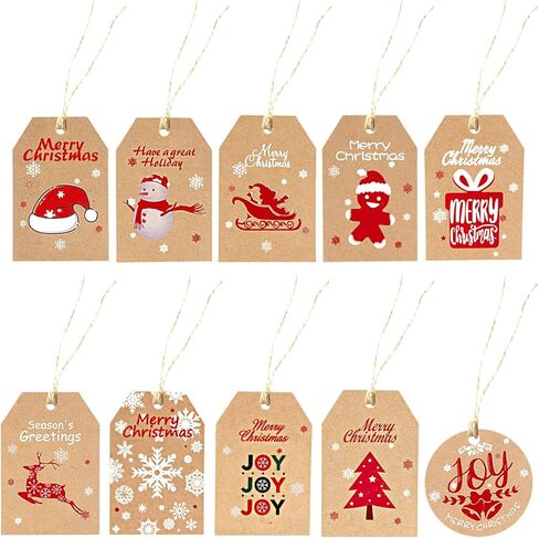 100 قطعة من ورق الكرافت البني لهدايا عيد الميلاد، ملصقات معلقة، 66 قدمًا من الجوت والخباز لهدايا عيد الميلاد DIY وحقائب تغليف عيد الميلاد وأوراق وملصقات عيد الميلاد وبطاقات اسم العبوة والحفلات in Kuwait