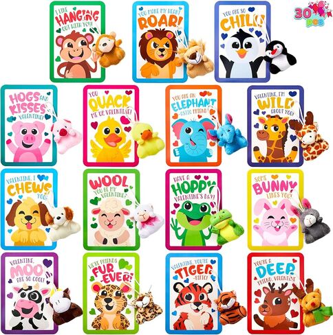 JOYIN 30 Packs Valentine's Day Gifts Cards with Animal Plush Toy for Kids, Valentine's Plush Keychain Toy for Classroom Exchange Cards and Party Favor, Valentine Greeting Cards, Game Prizes in Saudi Arabia