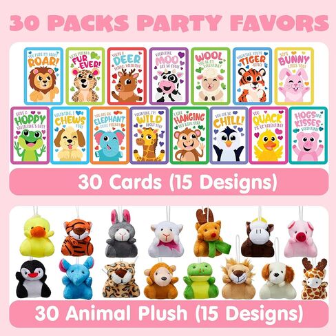 JOYIN 30 Packs Valentine's Day Gifts Cards with Animal Plush Toy for Kids, Valentine's Plush Keychain Toy for Classroom Exchange Cards and Party Favor, Valentine Greeting Cards, Game Prizes in Saudi Arabia