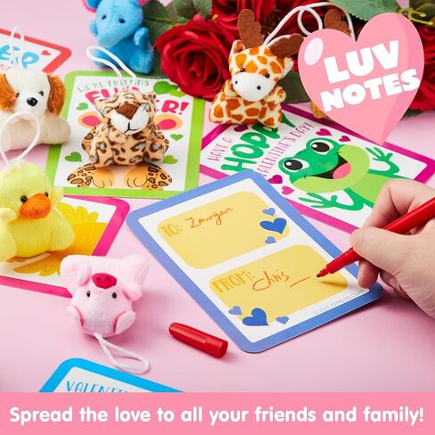 JOYIN 30 Packs Valentine's Day Gifts Cards with Animal Plush Toy for Kids, Valentine's Plush Keychain Toy for Classroom Exchange Cards and Party Favor, Valentine Greeting Cards, Game Prizes in Saudi Arabia