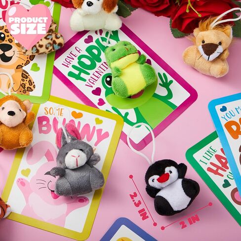 JOYIN 30 Packs Valentine's Day Gifts Cards with Animal Plush Toy for Kids, Valentine's Plush Keychain Toy for Classroom Exchange Cards and Party Favor, Valentine Greeting Cards, Game Prizes in Saudi Arabia