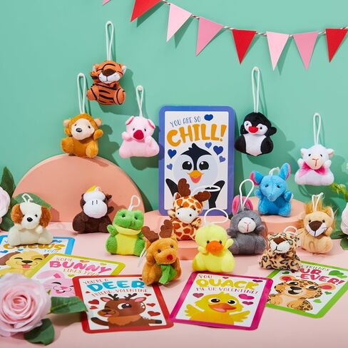 JOYIN 30 Packs Valentine's Day Gifts Cards with Animal Plush Toy for Kids, Valentine's Plush Keychain Toy for Classroom Exchange Cards and Party Favor, Valentine Greeting Cards, Game Prizes in Saudi Arabia