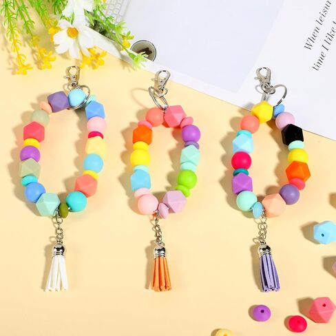 280 Pcs Silicone Beads for Keychain Making Kit, Silicone Beads Bulk Include 12mm Silicone Lentil Beads 15 mm Round Silicone Beads 14mm Polygonal Beads, Silicone Beads Kit for Keychain Bracelet Lanyard in Kuwait