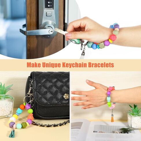 280 Pcs Silicone Beads for Keychain Making Kit, Silicone Beads Bulk Include 12mm Silicone Lentil Beads 15 mm Round Silicone Beads 14mm Polygonal Beads, Silicone Beads Kit for Keychain Bracelet Lanyard in Kuwait