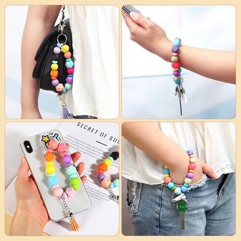 280 Pcs Silicone Beads for Keychain Making Kit, Silicone Beads Bulk Include 12mm Silicone Lentil Beads 15 mm Round Silicone Beads 14mm Polygonal Beads, Silicone Beads Kit for Keychain Bracelet Lanyard in Kuwait