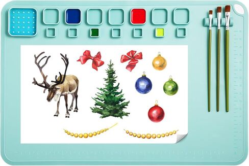 بساط رسم من السيليكون للأطفال من ASWEI، بساط فني كبير من السيليكون مقاس 60.96 سم × 40.64 سم وحصيرة حرفية مع 14 فواصل لونية، بساط رسم لهدايا الأطفال، رسم من الطين DIY Play Doh (أخضر فاتح) in Kuwait