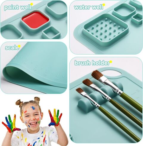 بساط رسم من السيليكون للأطفال من ASWEI، بساط فني كبير من السيليكون مقاس 60.96 سم × 40.64 سم وحصيرة حرفية مع 14 فواصل لونية، بساط رسم لهدايا الأطفال، رسم من الطين DIY Play Doh (أخضر فاتح) in Kuwait