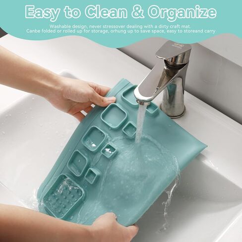 بساط رسم من السيليكون للأطفال من ASWEI، بساط فني كبير من السيليكون مقاس 60.96 سم × 40.64 سم وحصيرة حرفية مع 14 فواصل لونية، بساط رسم لهدايا الأطفال، رسم من الطين DIY Play Doh (أخضر فاتح) in Kuwait