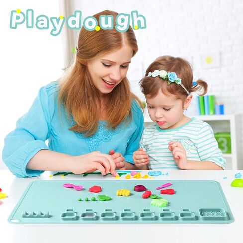 بساط رسم من السيليكون للأطفال من ASWEI، بساط فني كبير من السيليكون مقاس 60.96 سم × 40.64 سم وحصيرة حرفية مع 14 فواصل لونية، بساط رسم لهدايا الأطفال، رسم من الطين DIY Play Doh (أخضر فاتح) in Kuwait