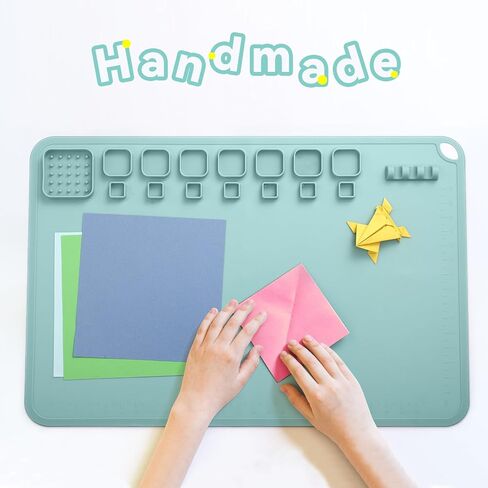 بساط رسم من السيليكون للأطفال من ASWEI، بساط فني كبير من السيليكون مقاس 60.96 سم × 40.64 سم وحصيرة حرفية مع 14 فواصل لونية، بساط رسم لهدايا الأطفال، رسم من الطين DIY Play Doh (أخضر فاتح) in Kuwait