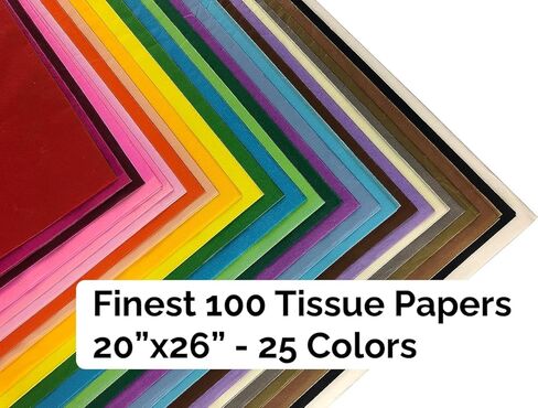 MAHITOI 100 Pieces of Premium Quality Tissue Paper 20 x 26 inches, Assorted Solid Colors Value Pack, for découpage, Packing, Party Decorations, Gift Wrapping, Christmas Projects in Kuwait