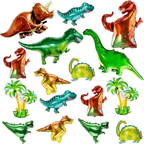 [16 قطعة] مجموعة بالونات ديناصور، لوازم حفلات الديناصورات، بالونات صغيرة ضخمة من الفويل والديناصور، بالونات هيليوم من الألومنيوم للديناصور لتزيين حفلات الديناصورات، لوازم الحفلات بطابع الغابة in Kuwait