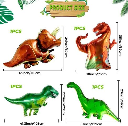 [16 قطعة] مجموعة بالونات ديناصور، لوازم حفلات الديناصورات، بالونات صغيرة ضخمة من الفويل والديناصور، بالونات هيليوم من الألومنيوم للديناصور لتزيين حفلات الديناصورات، لوازم الحفلات بطابع الغابة in Kuwait