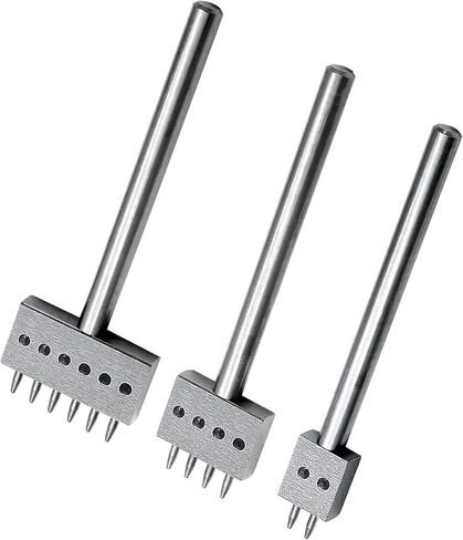 Rierdge Prong Punch Tool Set, 3 Pcs 5mm Leather Row Round Hole Tooth Punch, 2/4/6 Prong Row Hole Punch Diamond Stitching Chisel for DIY Leather Craft Punch, Black in Kuwait