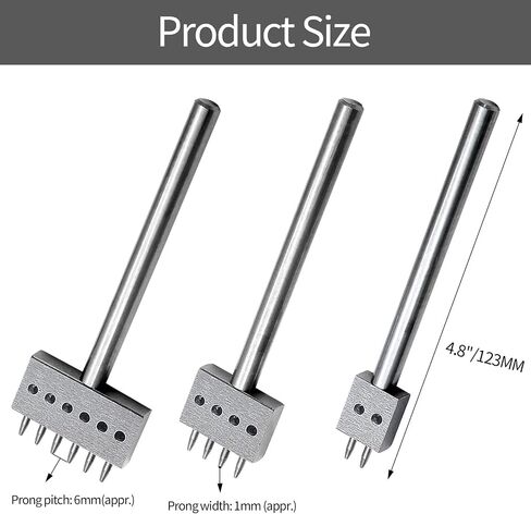 Rierdge Prong Punch Tool Set, 3 Pcs 5mm Leather Row Round Hole Tooth Punch, 2/4/6 Prong Row Hole Punch Diamond Stitching Chisel for DIY Leather Craft Punch, Black in Kuwait