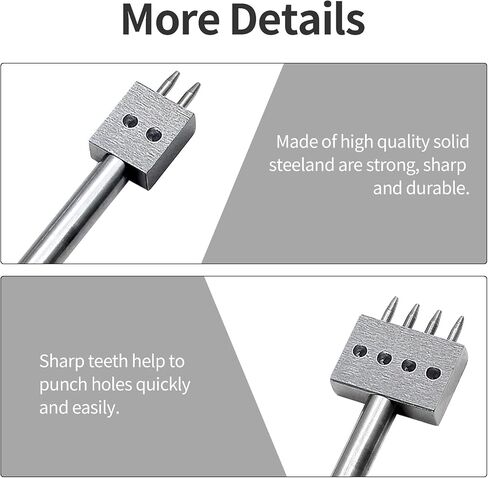 Rierdge Prong Punch Tool Set, 3 Pcs 5mm Leather Row Round Hole Tooth Punch, 2/4/6 Prong Row Hole Punch Diamond Stitching Chisel for DIY Leather Craft Punch, Black in Kuwait