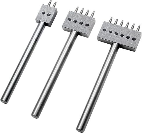 Rierdge Prong Punch Tool Set, 3 Pcs 5mm Leather Row Round Hole Tooth Punch, 2/4/6 Prong Row Hole Punch Diamond Stitching Chisel for DIY Leather Craft Punch, Black in Kuwait