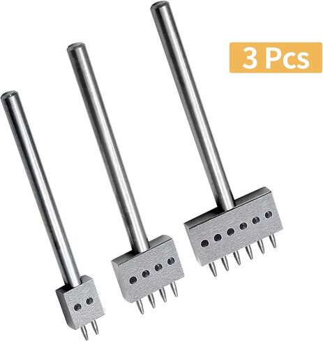 Rierdge Prong Punch Tool Set, 3 Pcs 5mm Leather Row Round Hole Tooth Punch, 2/4/6 Prong Row Hole Punch Diamond Stitching Chisel for DIY Leather Craft Punch, Black in Kuwait