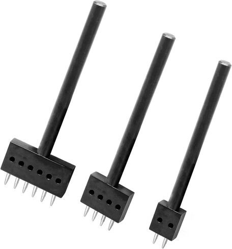 Rierdge Prong Punch Tool Set, 3 Pcs 5mm Leather Row Round Hole Tooth Punch, 2/4/6 Prong Row Hole Punch Diamond Stitching Chisel for DIY Leather Craft Punch, Black in Kuwait