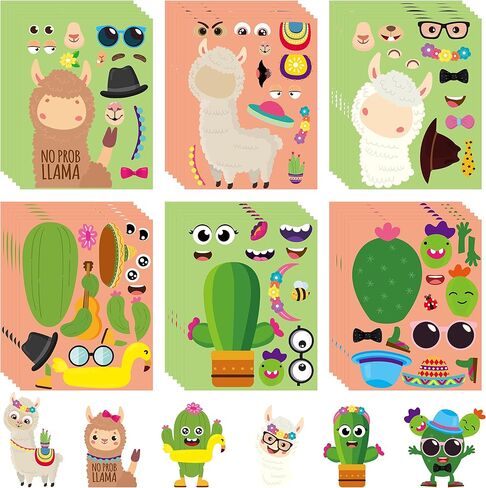 WATINC 36PCS Make Your Own Llama Cactus Stickers, Make a Face Animal Sticker Craft Game, DIY Art Cards Good Gift for School, Kids Goodie Bag Filler Reward Fiesta Mexican Alpaca Party Favor Supplies in Saudi Arabia
