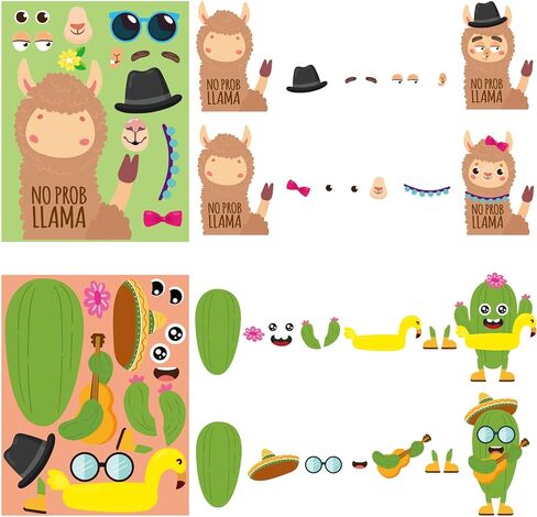 WATINC 36PCS Make Your Own Llama Cactus Stickers, Make a Face Animal Sticker Craft Game, DIY Art Cards Good Gift for School, Kids Goodie Bag Filler Reward Fiesta Mexican Alpaca Party Favor Supplies in Saudi Arabia