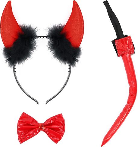 Skeleteen Devil Costume Accessory Set - Demon Costume Accessories Kit Includes Horns, Bowtie and Tail in Saudi Arabia