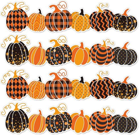 Whaline 68Ft Thanksgiving Fall Bulletin Border Stickers Self-Adhesive Autumn Pumpkin Borders Orange Black Pumpkin Blackboard Border Sticker for Classroom Chalkboard School Office Wall Decor, 60Pcs in Saudi Arabia