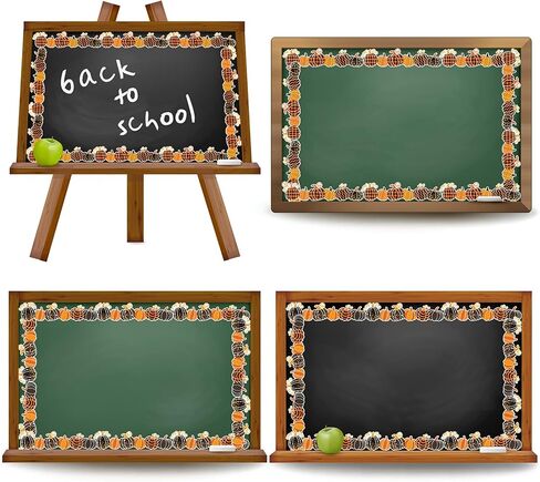 Whaline 68Ft Thanksgiving Fall Bulletin Border Stickers Self-Adhesive Autumn Pumpkin Borders Orange Black Pumpkin Blackboard Border Sticker for Classroom Chalkboard School Office Wall Decor, 60Pcs in Saudi Arabia