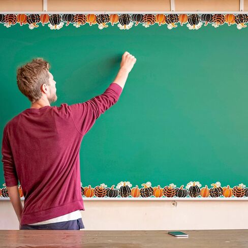 Whaline 68Ft Thanksgiving Fall Bulletin Border Stickers Self-Adhesive Autumn Pumpkin Borders Orange Black Pumpkin Blackboard Border Sticker for Classroom Chalkboard School Office Wall Decor, 60Pcs in Saudi Arabia