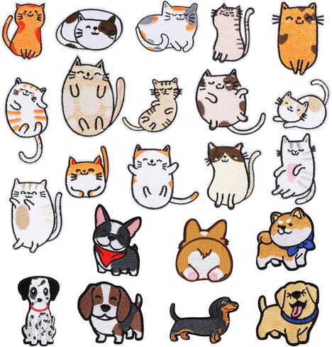 ROLEES مطرزة بالحديد على الرقع، 22 قطعة من الرقع المطرزة اللطيفة للقطط والكلاب لفستان الجينز والسترات وحقائب الظهر وخياطة الزهور وإكسسوارات DIY in Kuwait