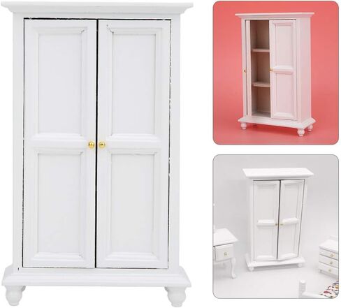 Vbestlife 1:12 Scale Door, Miniature Doll House Wardrobe White Wooden Double Door Household Closet in Saudi Arabia