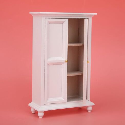 Vbestlife 1:12 Scale Door, Miniature Doll House Wardrobe White Wooden Double Door Household Closet in Saudi Arabia