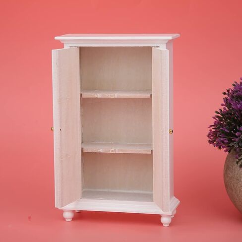 Vbestlife 1:12 Scale Door, Miniature Doll House Wardrobe White Wooden Double Door Household Closet in Saudi Arabia